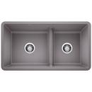 33 x 18 in. No Hole Composite Double Bowl Undermount Kitchen Sink in Metallic Grey