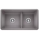 BLANCO Metallic Grey 33 x 18 in. No Hole Composite Double Bowl Undermount Kitchen Sink 