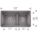 BLANCO Metallic Grey 33 x 18 in. No Hole Composite Double Bowl Undermount Kitchen Sink 