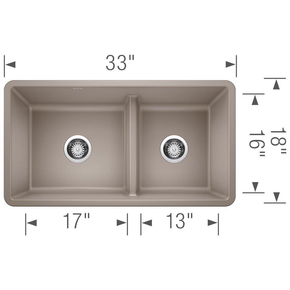 BLANCO Truffle 33 x 18 in. No Hole Composite Double Bowl Undermount Kitchen Sink 