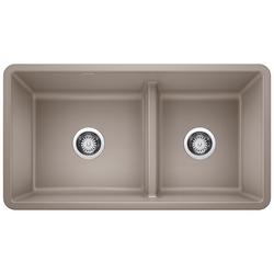 33 in. Undermount Silgranit Double Bowl Kitchen Sink in Truffle