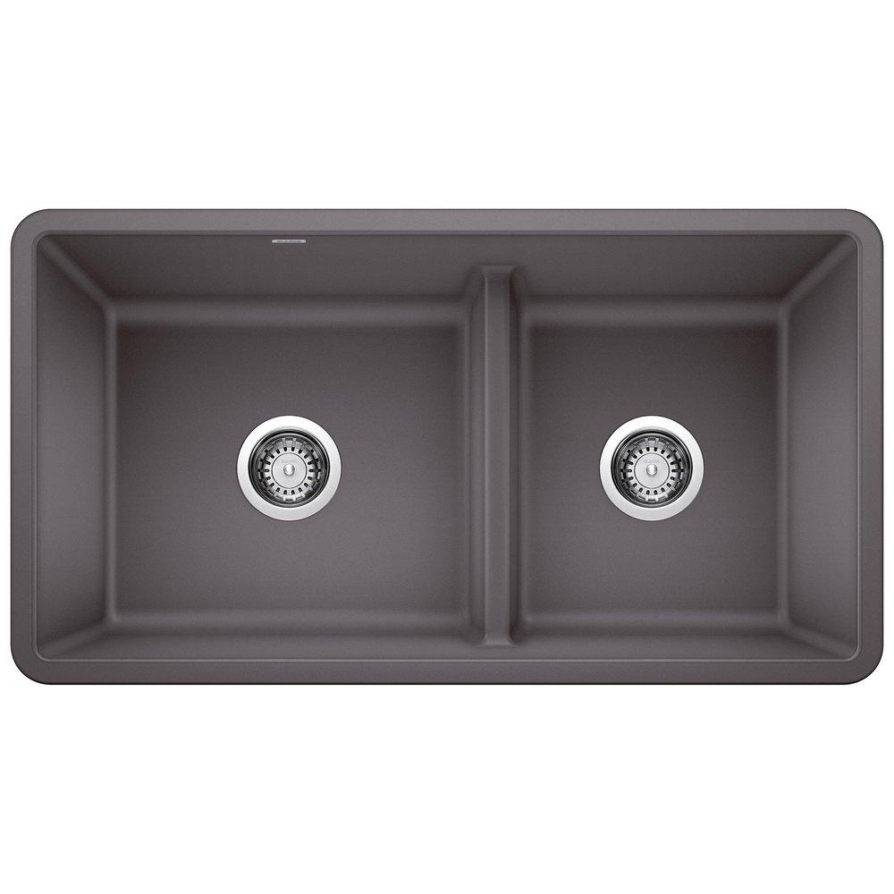 BLANCO Cinder 33 x 18 in. No Hole Composite Double Bowl Undermount Kitchen Sink 