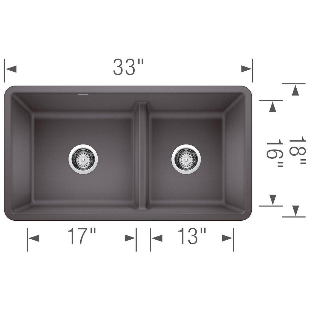 BLANCO Cinder 33 x 18 in. No Hole Composite Double Bowl Undermount Kitchen Sink 
