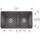 BLANCO Cinder 33 x 18 in. No Hole Composite Double Bowl Undermount Kitchen Sink 
