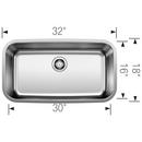 BLANCO Stainless Steel 32 x 18 in. No Hole Single Bowl Undermount Kitchen Sink 