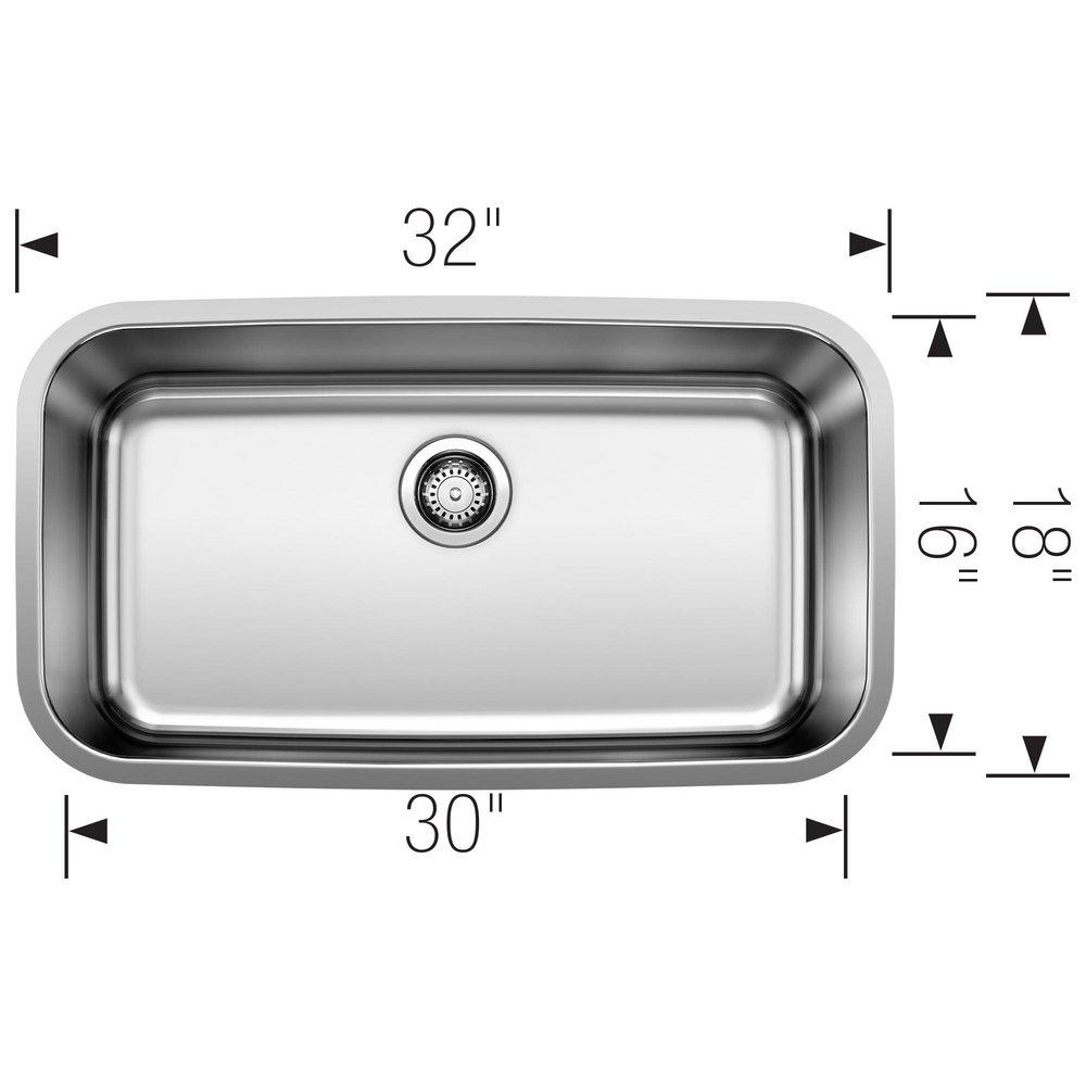 BLANCO Stainless Steel 32 x 18 in. No Hole Single Bowl Undermount Kitchen Sink 