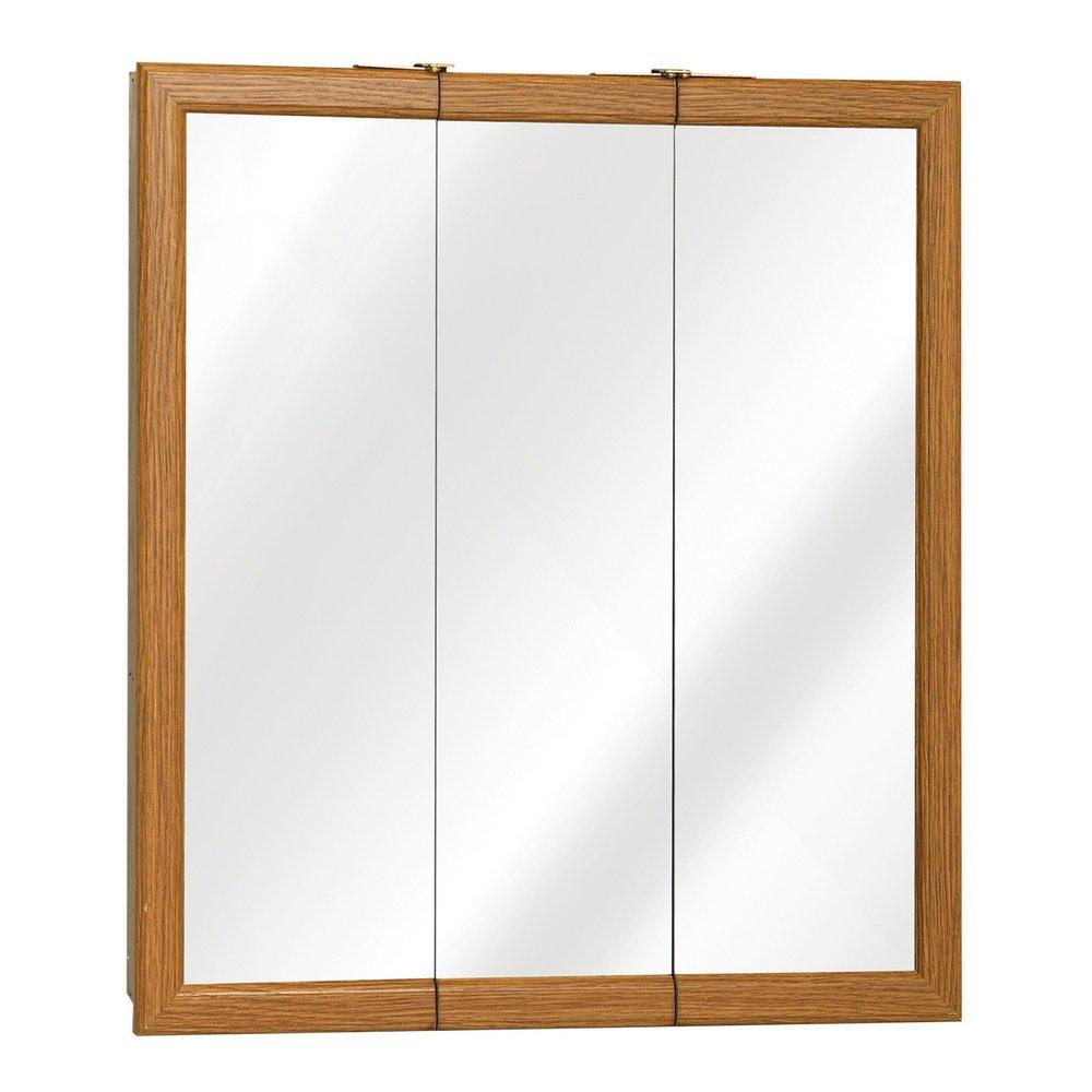 American Pride Oak 23-3/4 x 25-5/8 in. 3-Door Mirror Medicine Cabinet 
