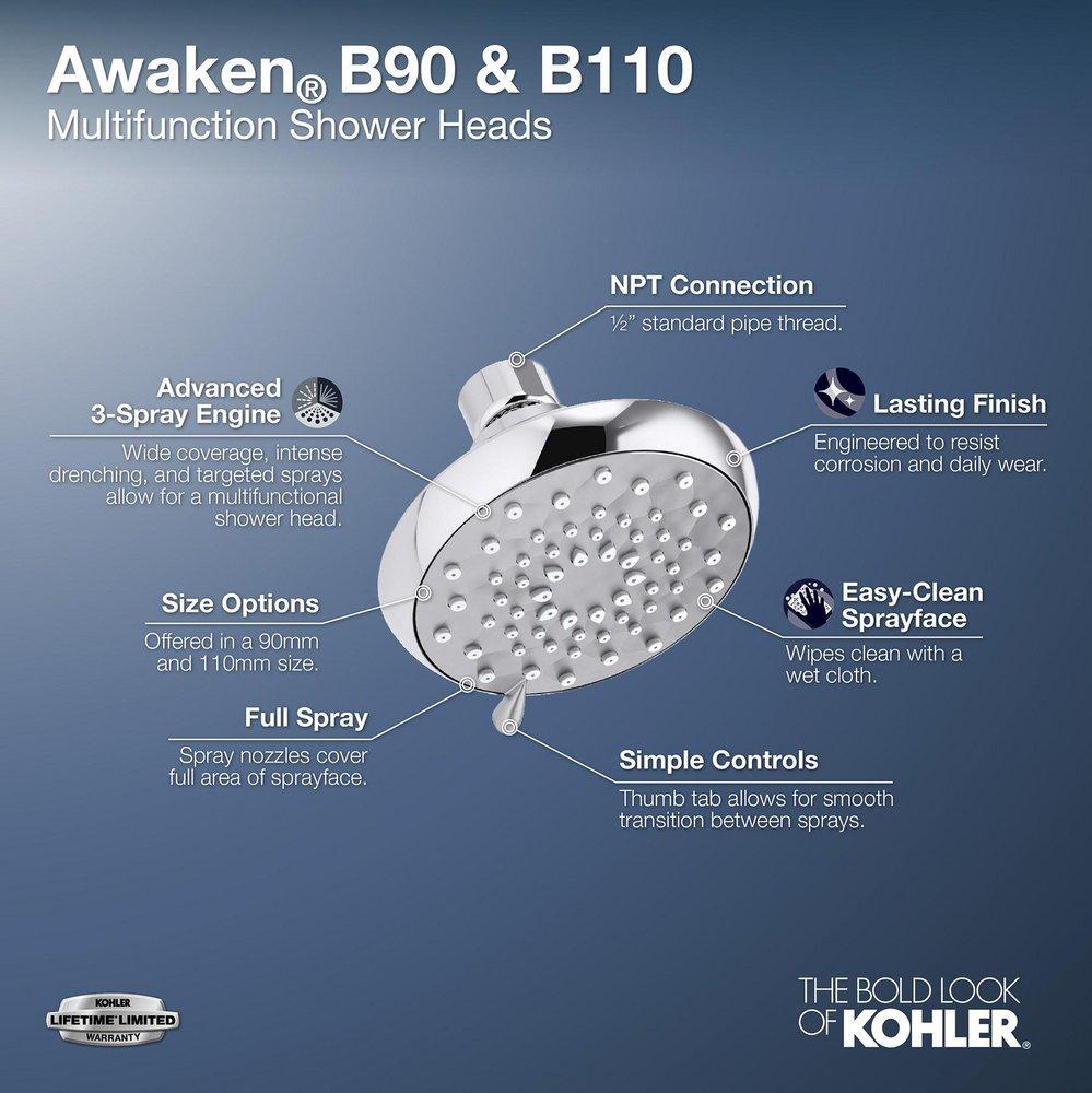 KOHLER Polished Chrome Multi Function Wide Coverage, Intense Drenching and Targeted Spray Showerhead 
