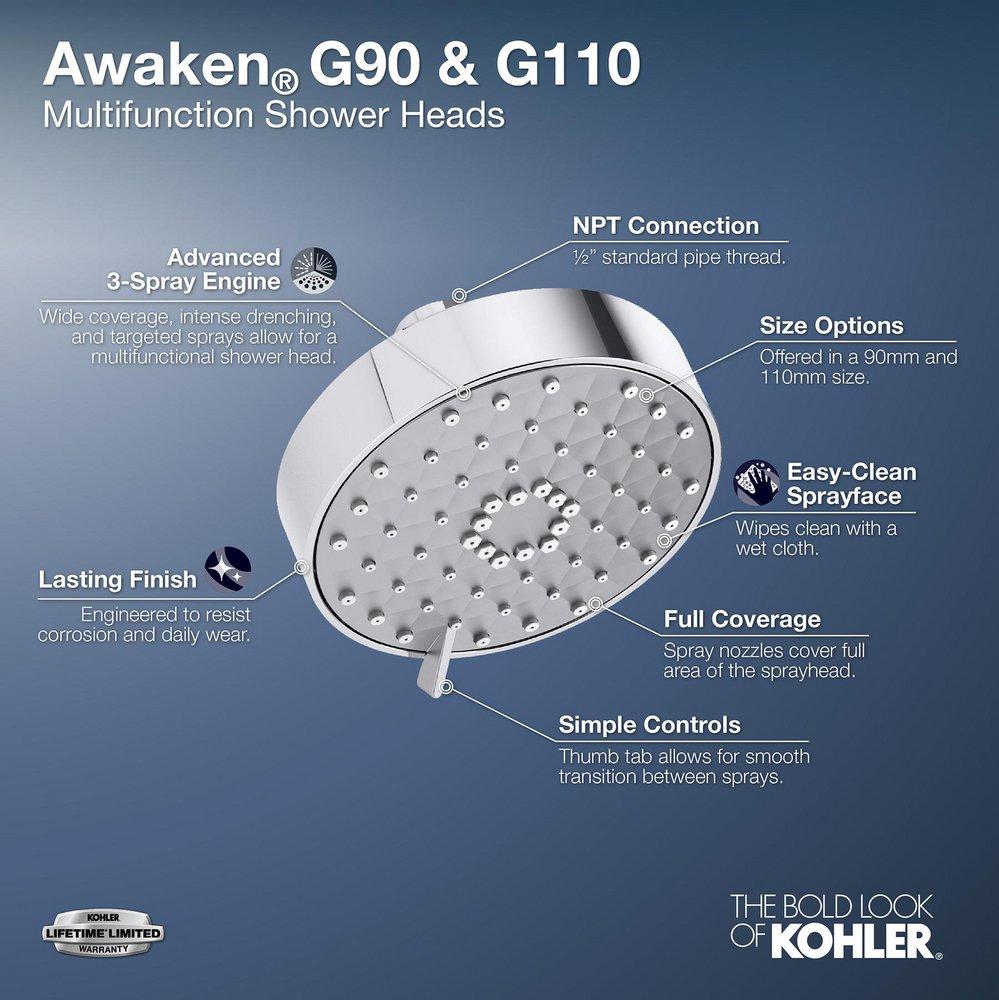 KOHLER Polished Chrome Multi Function Intense Drenching, Targeted Spray and Wide Coverage Showerhead 