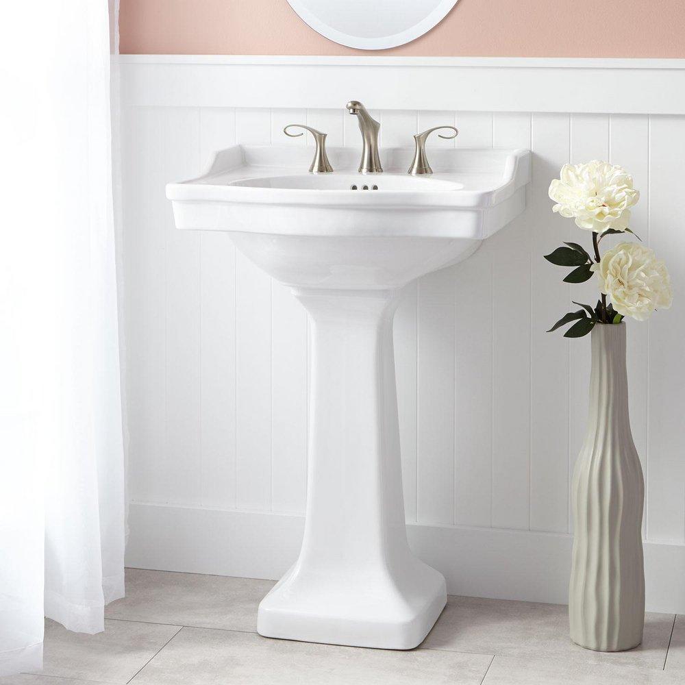 Signature Hardware White Pedestal Bathroom Sink 