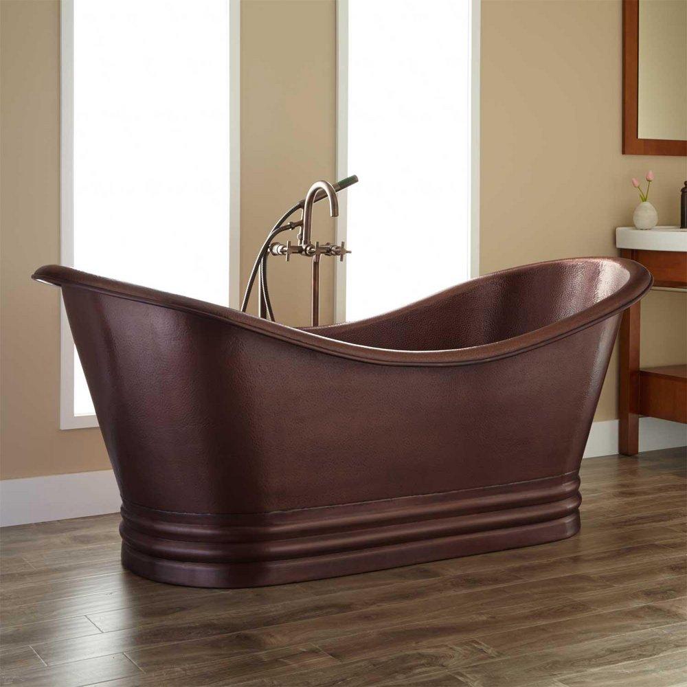 Signature Hardware Antique Copper Patina 70-1/2 x 33-1/2 in. Freestanding Bathtub with Center Drain 