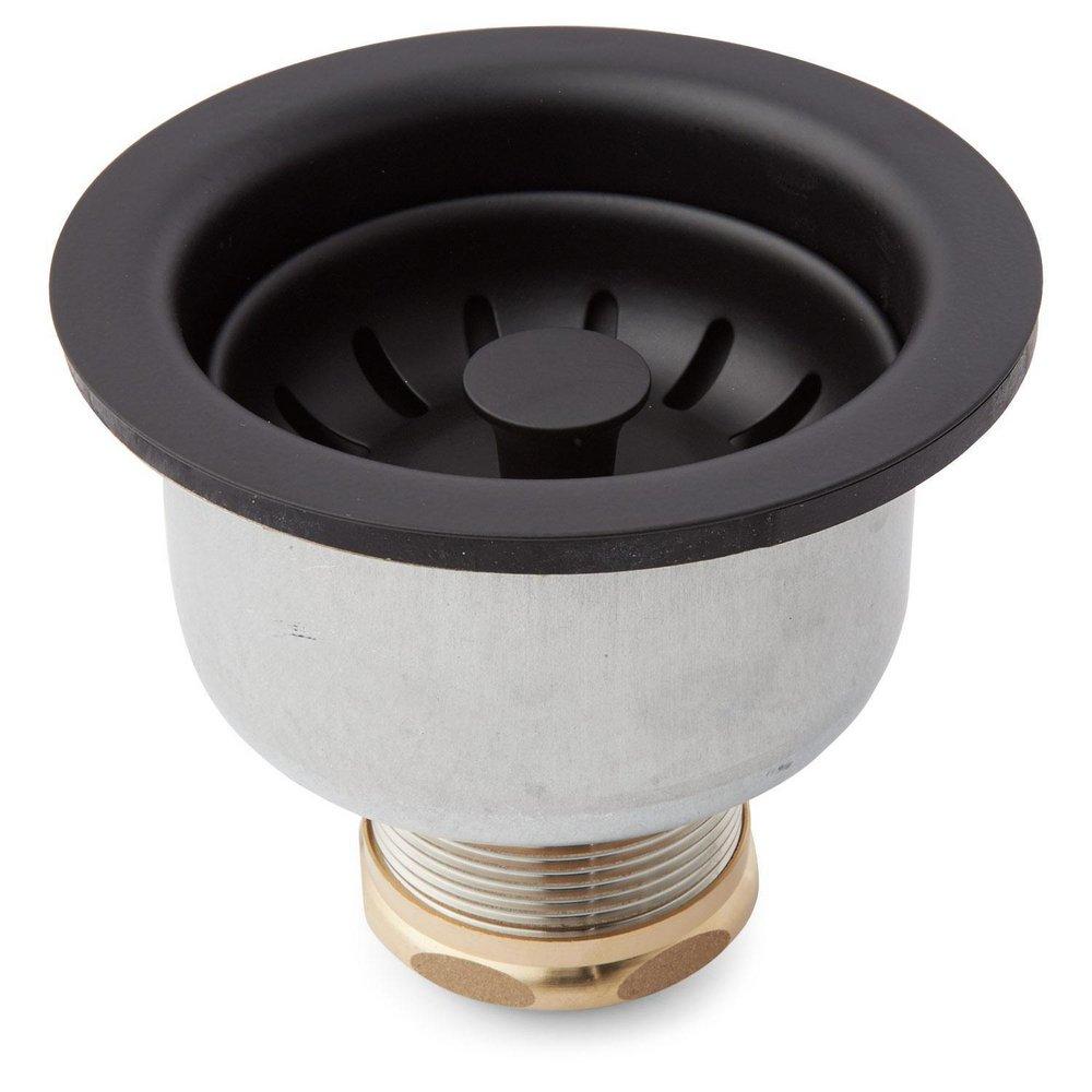 Signature Hardware Flat Black Stainless Steel Basket Strainer with Lift Stopper 