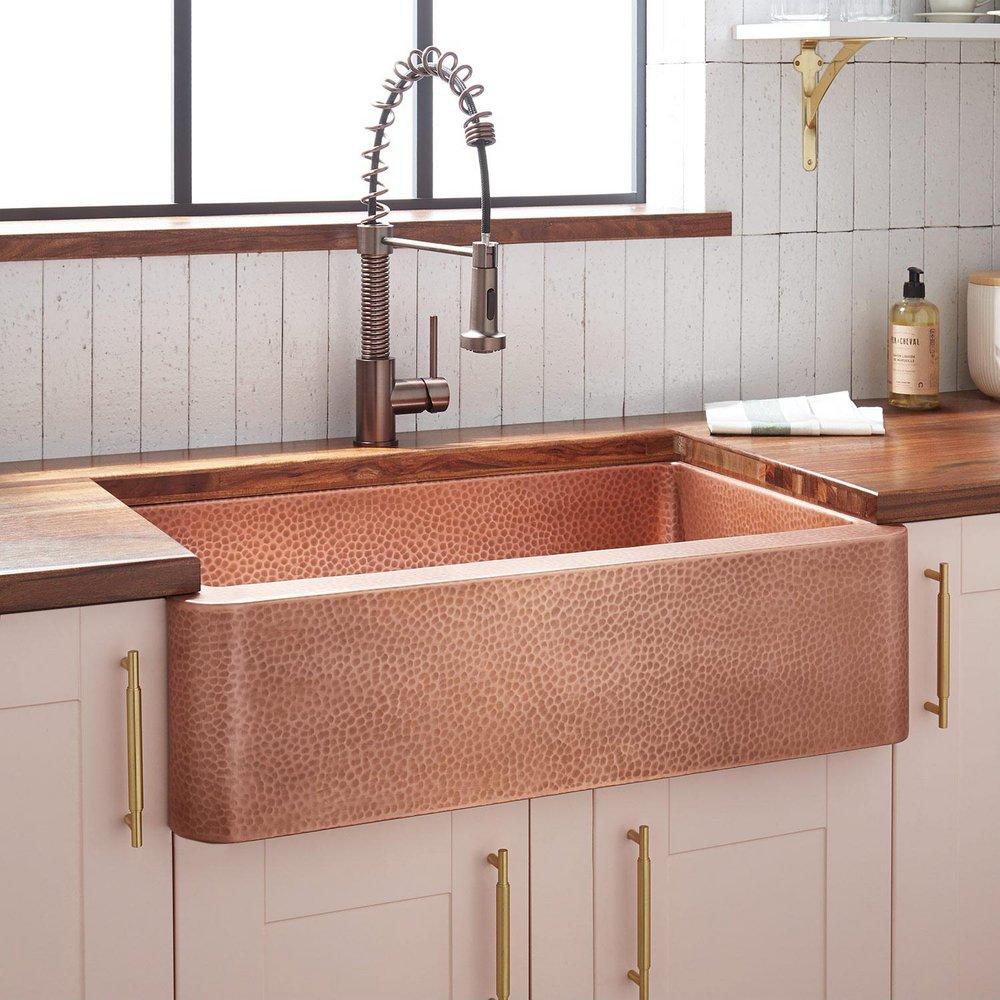 Signature Hardware Antique Copper 33 x 22 in. Copper Single Bowl Farmhouse Kitchen Sink 