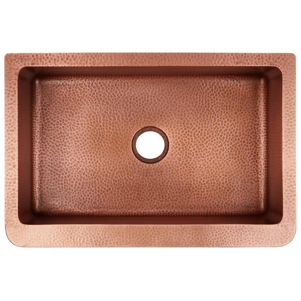Signature Hardware Antique Copper 33 x 22 in. Copper Single Bowl Farmhouse Kitchen Sink 