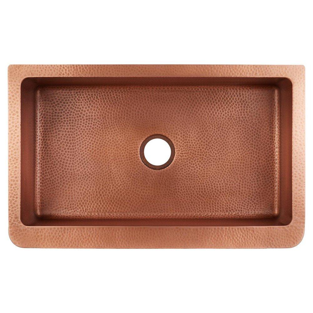 Signature Hardware Antique Copper 36 x 22 in. Copper Single Bowl Farmhouse Kitchen Sink 