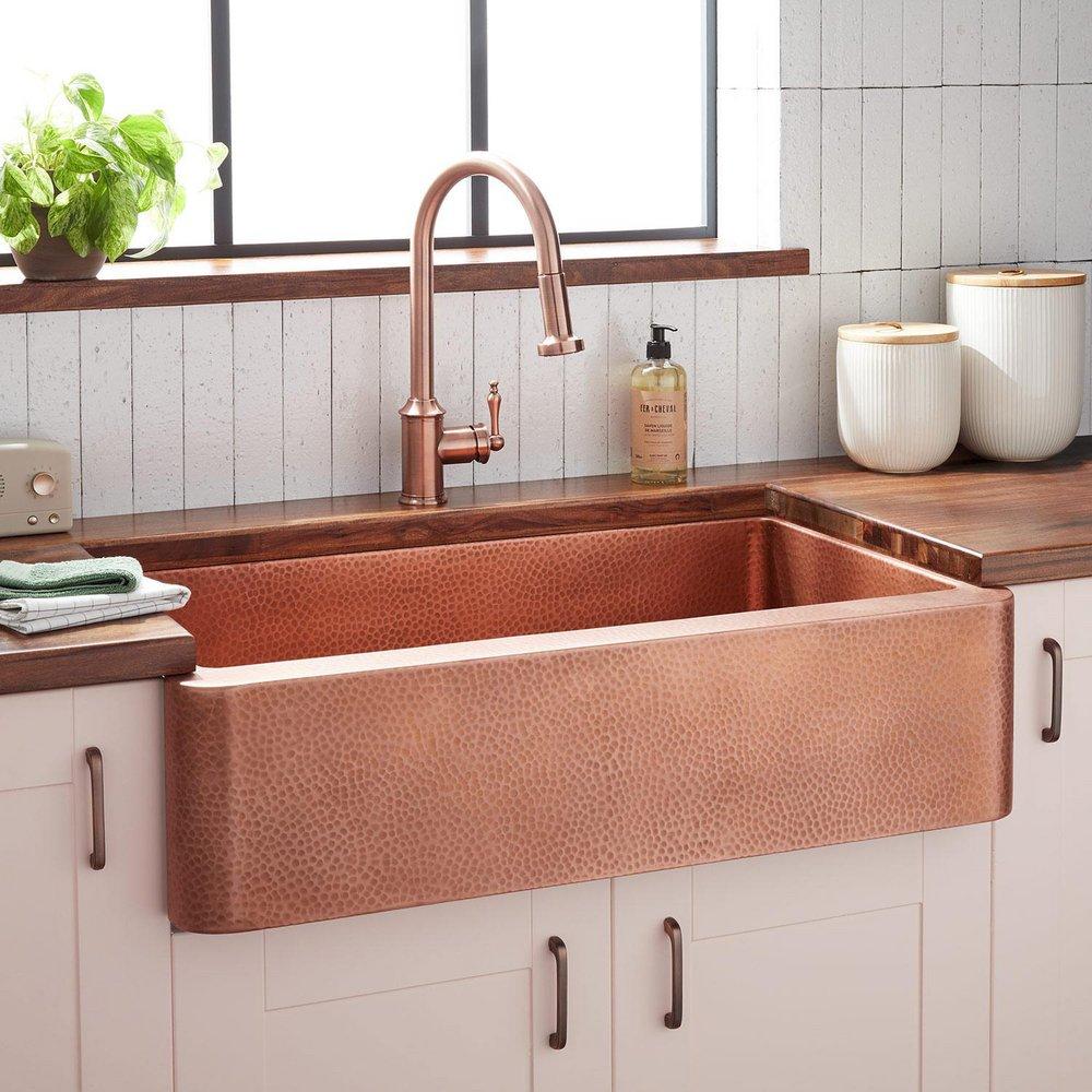 Signature Hardware Antique Copper 36 x 22 in. Copper Single Bowl Farmhouse Kitchen Sink 