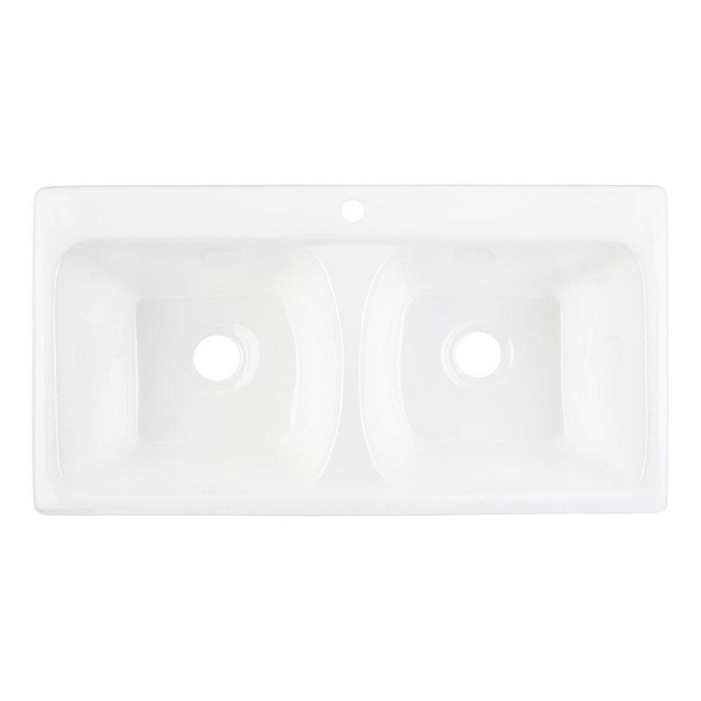Signature Hardware White 43 x 22 in. 1 Hole Cast Iron Double Bowl Drop-in Kitchen Sink 