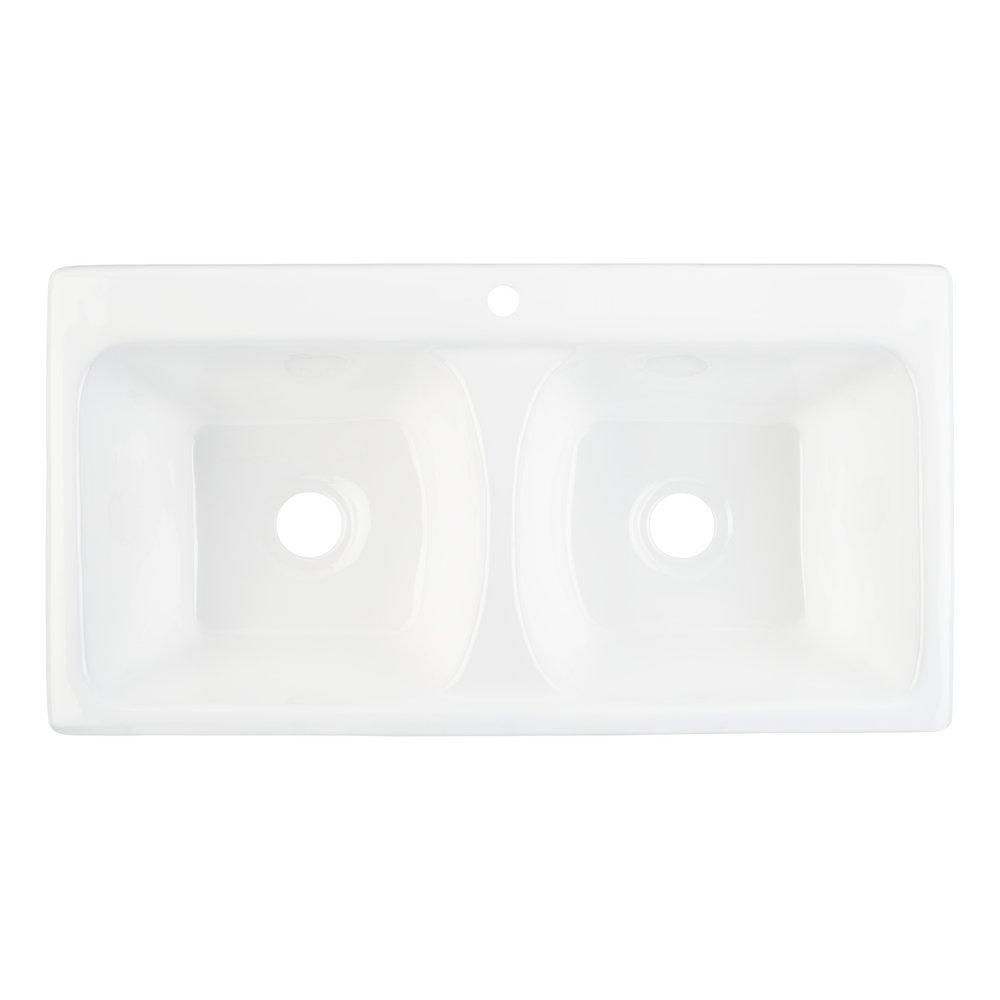 Signature Hardware White 43 x 22 in. 1 Hole Cast Iron Double Bowl Drop-in Kitchen Sink 