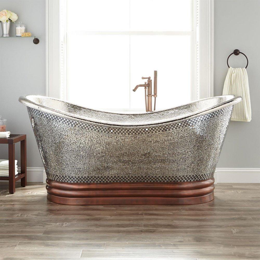 Signature Hardware Nickel 71 x 33-5/8 in. Freestanding Bathtub with Center Drain 