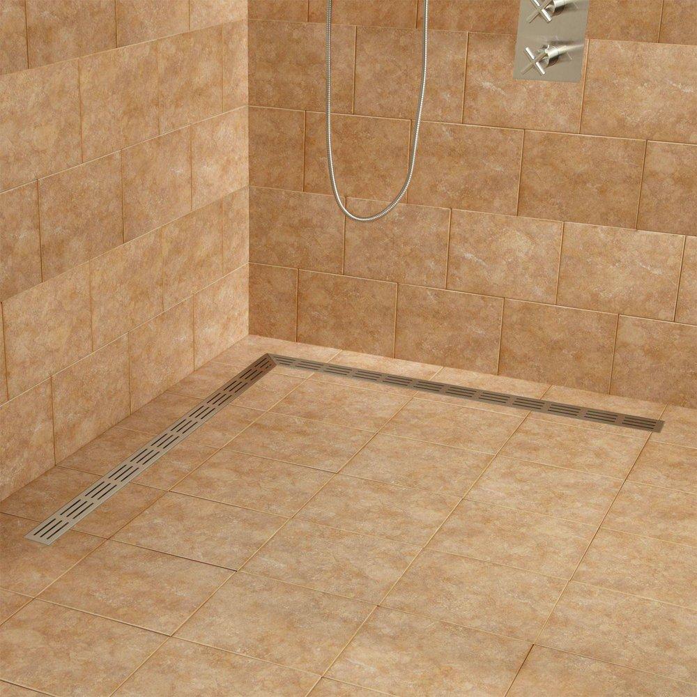 48  LOUP L-SHAPED LINEAR SHOWER DRAIN - BRUSHED STAINLESS STEEL 