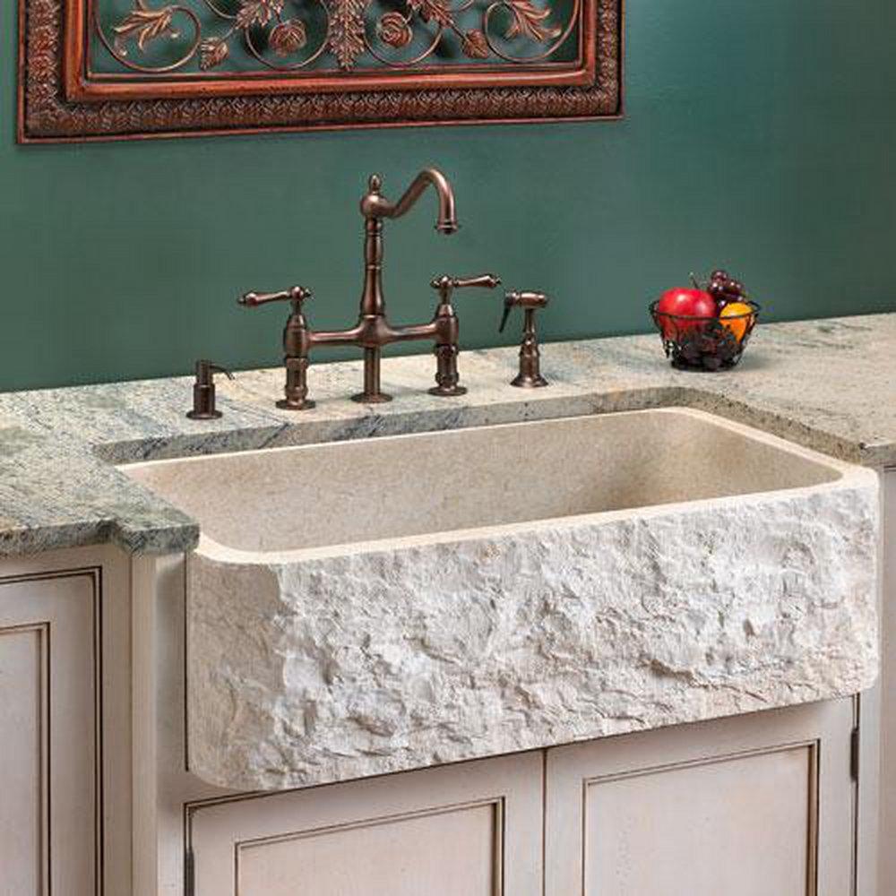Signature Hardware White Thassos 33 x 20 in. Marble Single Bowl Farmhouse Kitchen Sink 