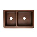 Signature Hardware Antique Copper 33 x 21-3/4 in. Copper Double Bowl Farmhouse Kitchen Sink 