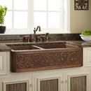 Signature Hardware Antique Copper 33 x 21-3/4 in. Copper Double Bowl Farmhouse Kitchen Sink 