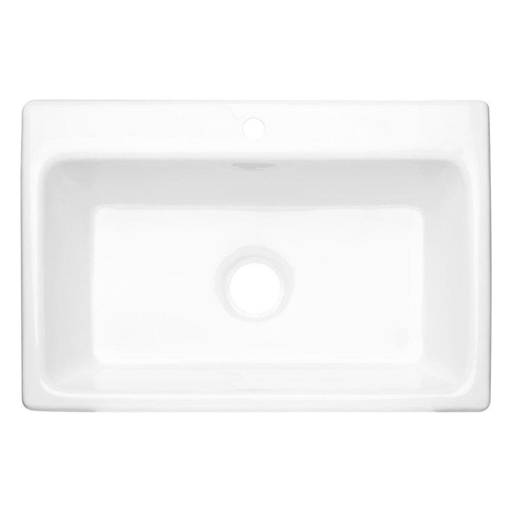 Signature Hardware White 33-1/8 x 22-1/4 in. 1 Hole Cast Iron Single Bowl Drop-in Kitchen Sink 