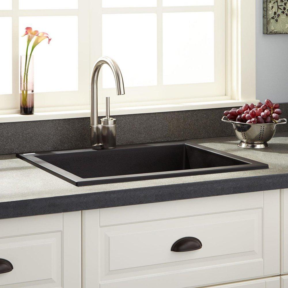 Signature Hardware Black 23-5/8 x 20-1/8 in. No Hole Composite Single Bowl Self-rimming/Drop-in Kitchen Sink 