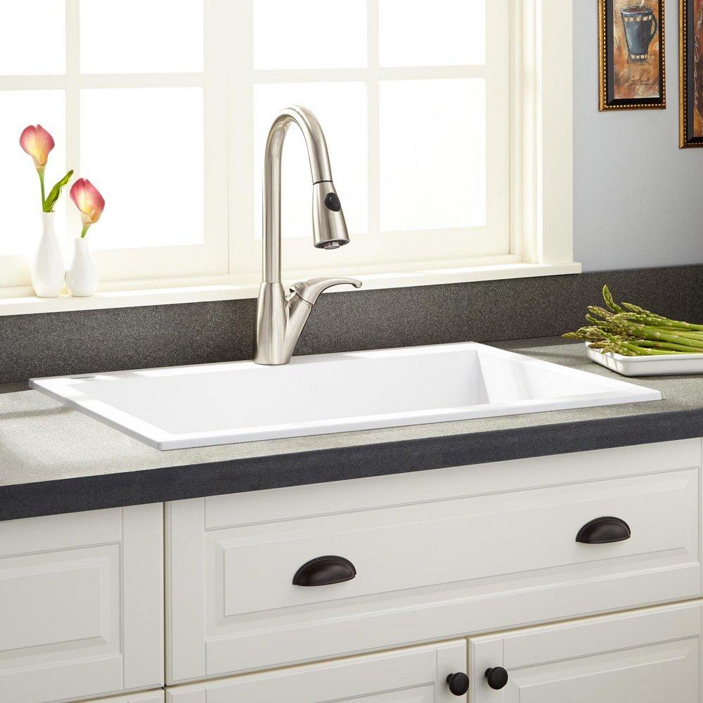 Signature Hardware Cloud White 29-7/8 x 19-7/8 in. No Hole Composite Single Bowl Drop-in Kitchen Sink 