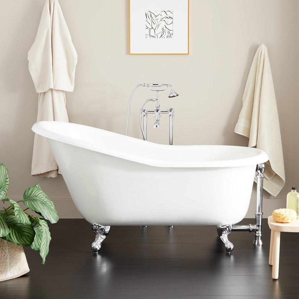 Signature Hardware White 57 x 30 in. Freestanding Bathtub with Right Drain 