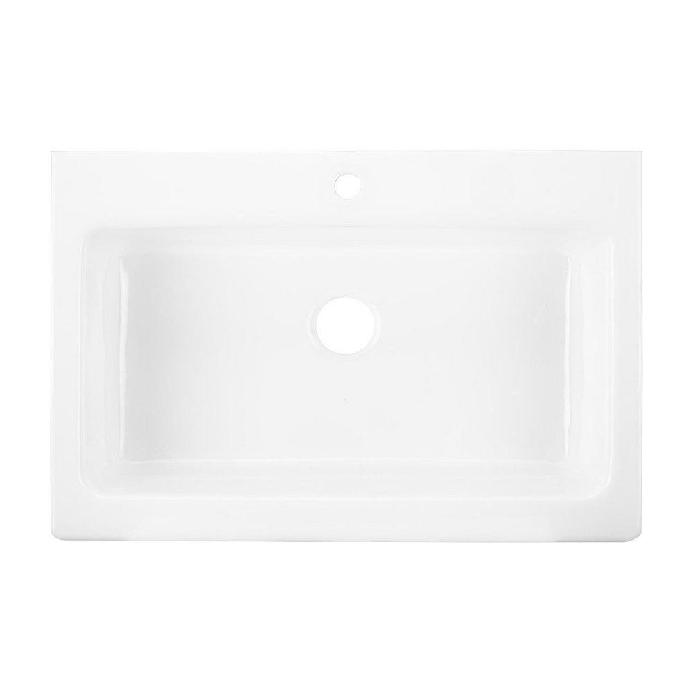 Signature Hardware White 33 x 22-1/8 in. 4 Hole Cast Iron Single Bowl Farmhouse Kitchen Sink 