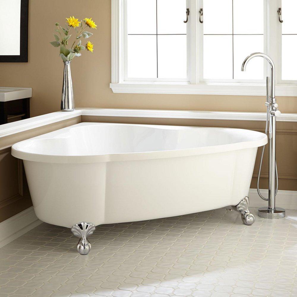 Signature Hardware White 70 x 59-1/2 in. Freestanding Bathtub Offset Drain 