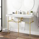 Integral Bathroom Sink in Carrara Marble with Polished Brass Stand