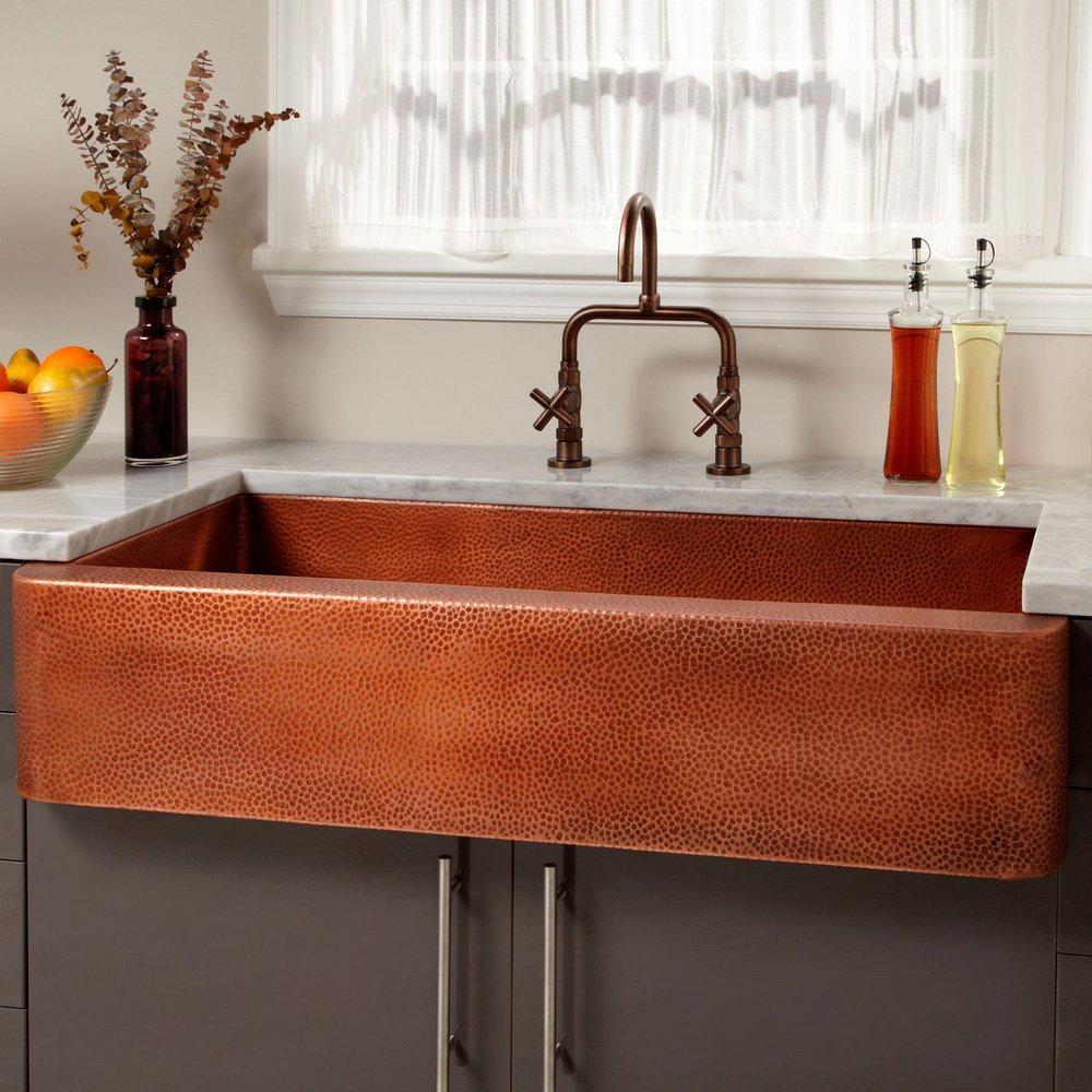 Signature Hardware Medium Antique Copper 42 x 22 in. Copper Single Bowl Farmhouse Kitchen Sink 