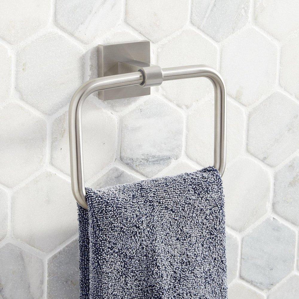 Signature Hardware Brushed Nickel Square Closed Towel Ring 