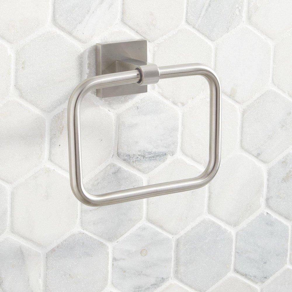Signature Hardware Brushed Nickel Square Closed Towel Ring 
