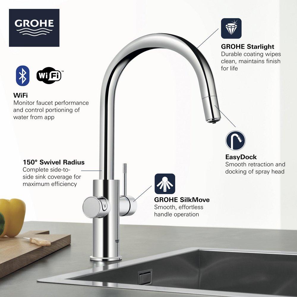 GROHE StarLight Chrome Single Handle Pull Out Kitchen Faucet 
