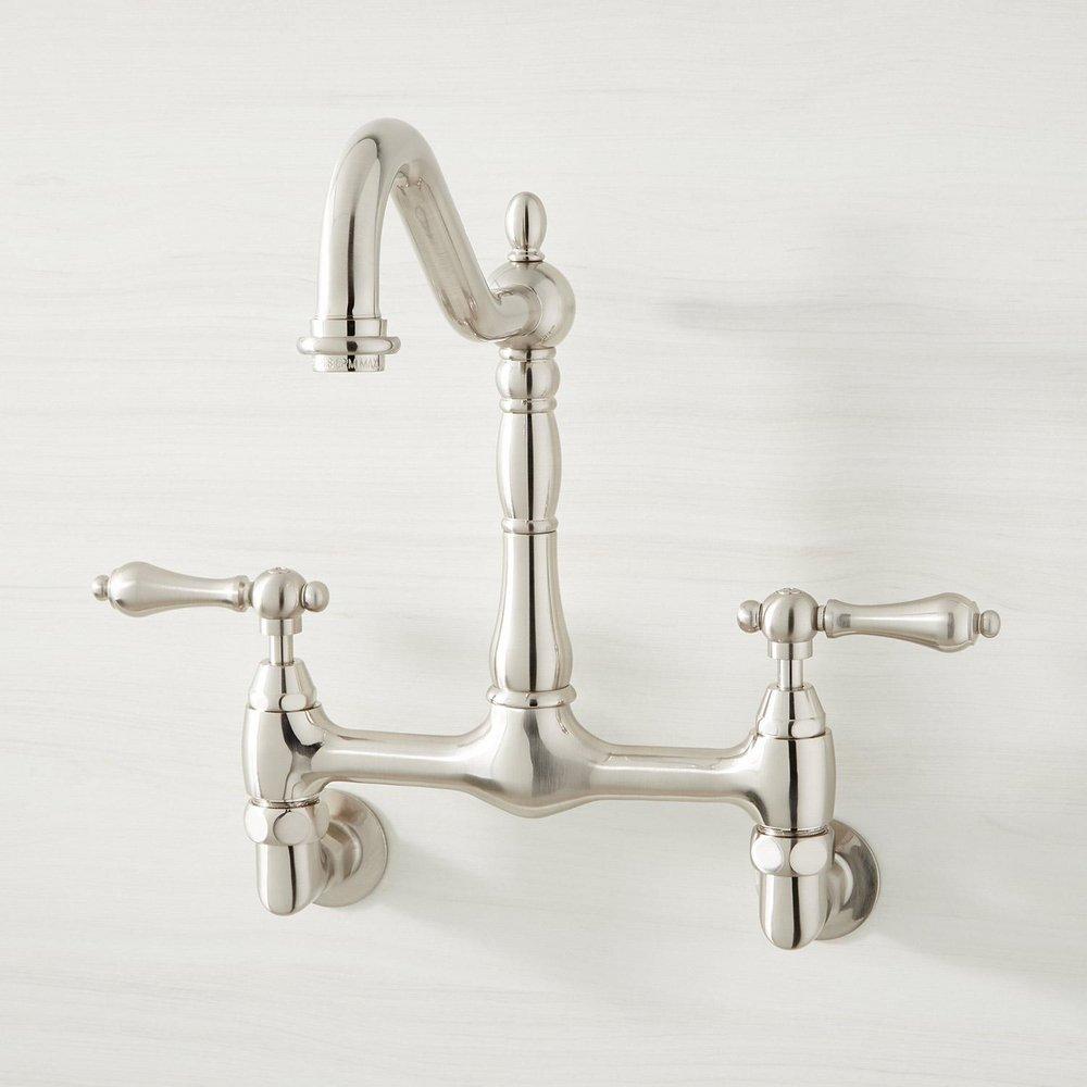 Signature Hardware Brushed Nickel Two Handle Bridge Kitchen Faucet 