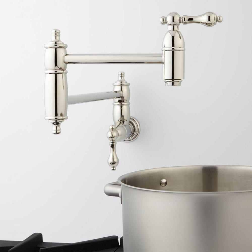 Signature Hardware Polished Nickel Double Lever Handle Pot Filler Faucet 