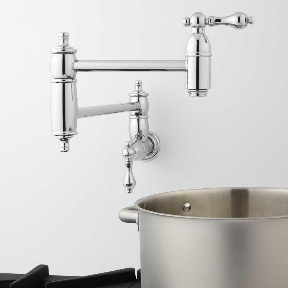 Signature Hardware Chrome Double Lever Handle Pot Filler Faucet 