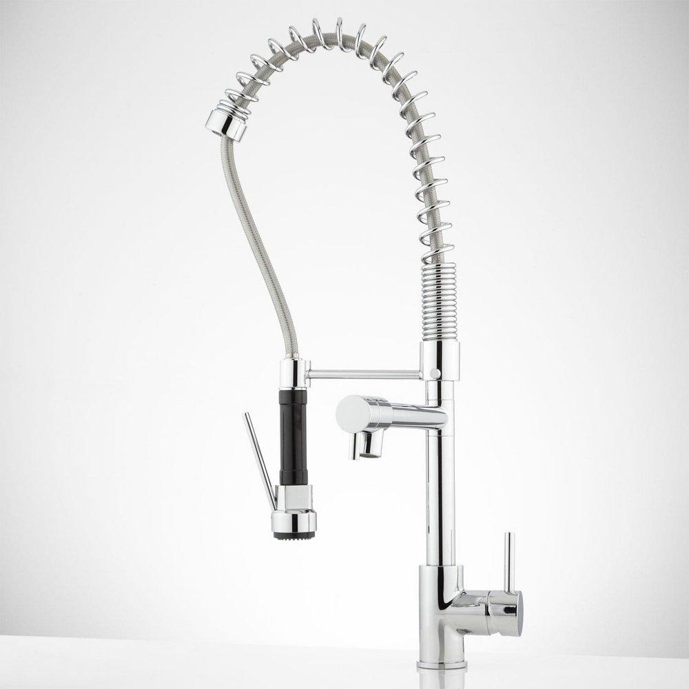 Signature Hardware Chrome Three Handle Pull Down Kitchen Faucet 