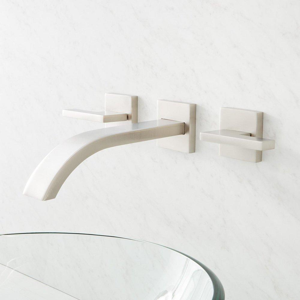 Signature Hardware Brushed Nickel Two Handle Widespread Bathroom Sink Faucet 