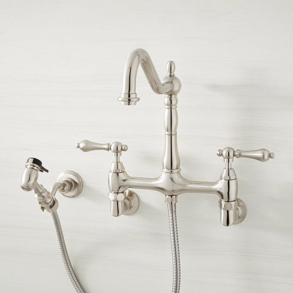 Signature Hardware Brushed Nickel Two Handle Bridge Kitchen Faucet 