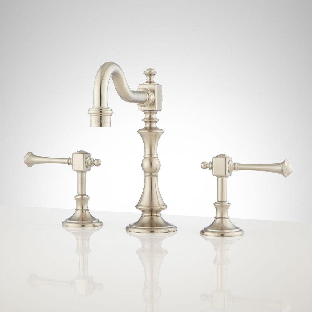 Signature Hardware Brushed Nickel Two Handle Widespread Bathroom Sink Faucet 