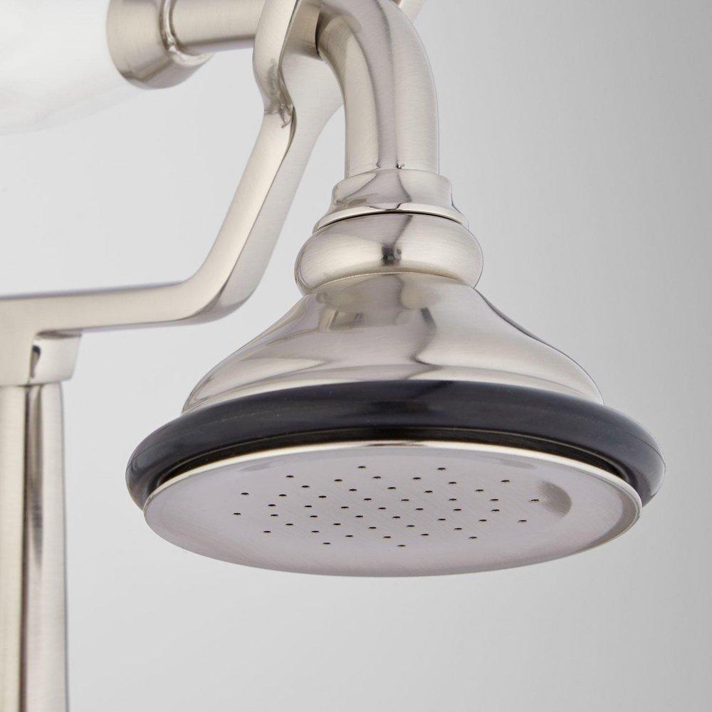 Signature Hardware Brushed Nickel Three Handle Wall Mount Tub Filler with Hand Shower 