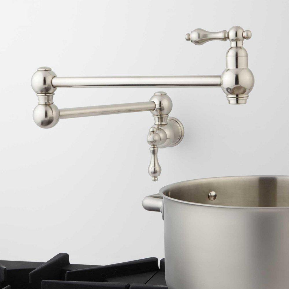 Signature Hardware Brushed Nickel Double Lever Handle Pot Filler Faucet 