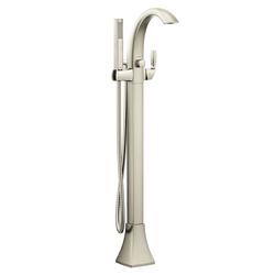 Single Handle Floor Mount Tub Filler with Hand Shower in Brushed Nickel (Trim Only)