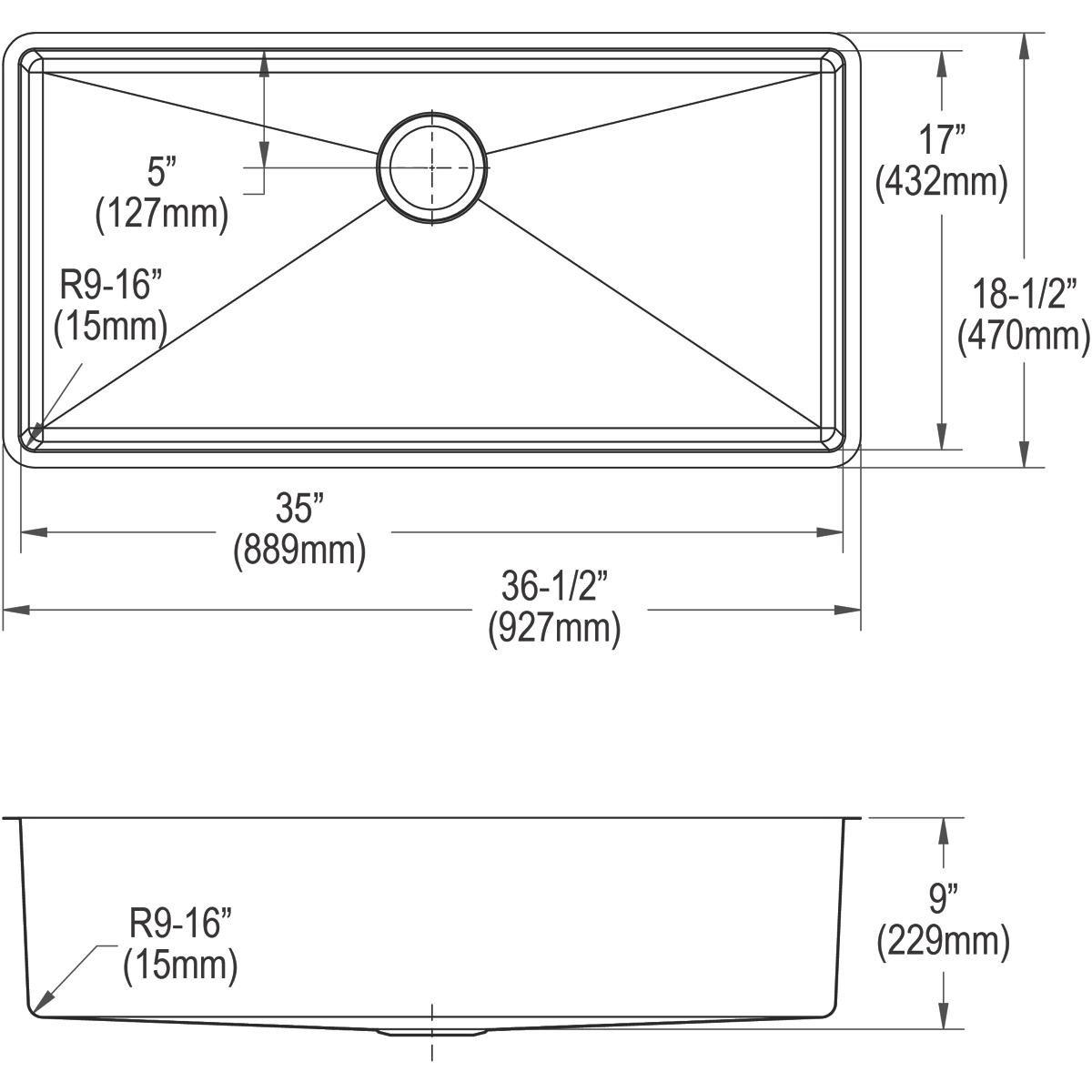 Elkay Polished Satin 36-1/2 x 18-1/2 in. No Hole Stainless Steel Single Bowl Undermount Kitchen Sink 