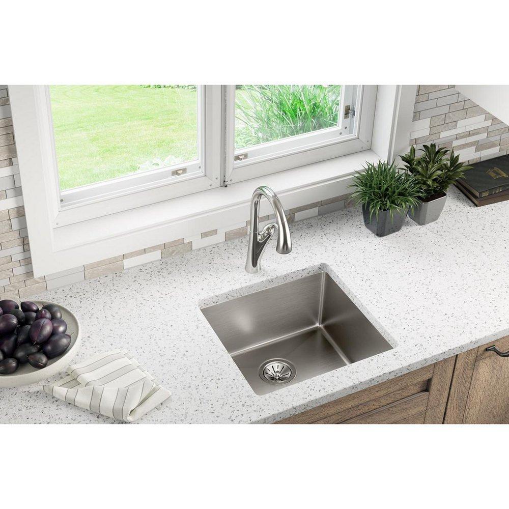 Elkay Polished Satin 18-1/2 x 18-1/2 in. No Hole Stainless Steel Single Bowl Undermount Kitchen Sink 